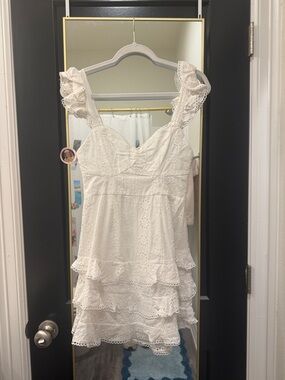 Selfie Leslie White Eyelet Ruffle Mini Dress